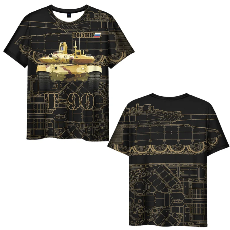 العلم الروسي الجرافيك تي شيرت الرجال الملابس روسيا النسر تيز ثلاثية الأبعاد الطباعة Su-34 مقاتلة قاذف T-90M فلاديمير T-90MS تانك تي شيرت #3