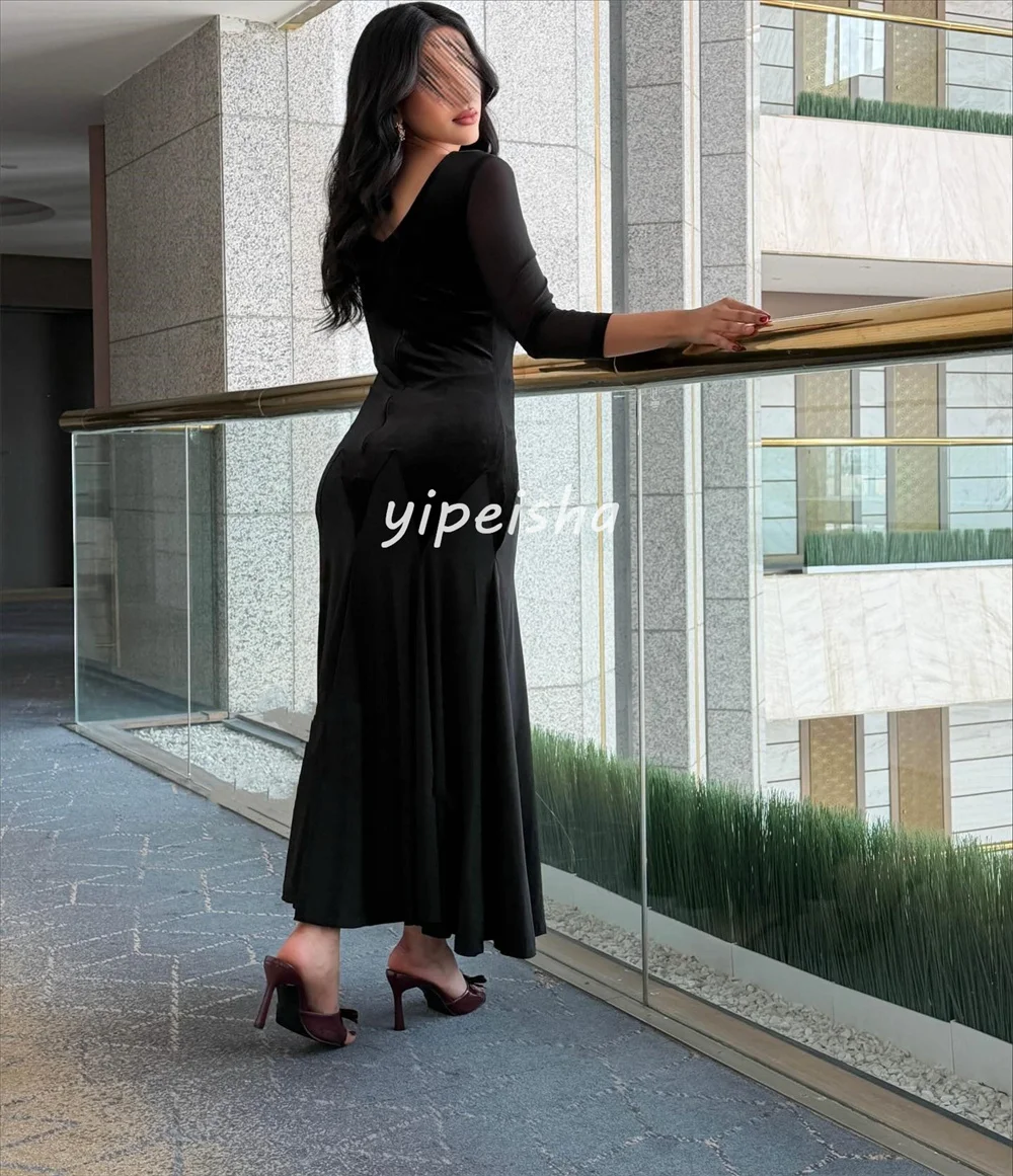 Sukienki midi w stylu nowoczesnym z weluru, z plisami i marszczeniami, dekolt okrągły, krój syreny, sukienki wieczorowe, różne rozmiary, modne, z możliwością personalizacji.