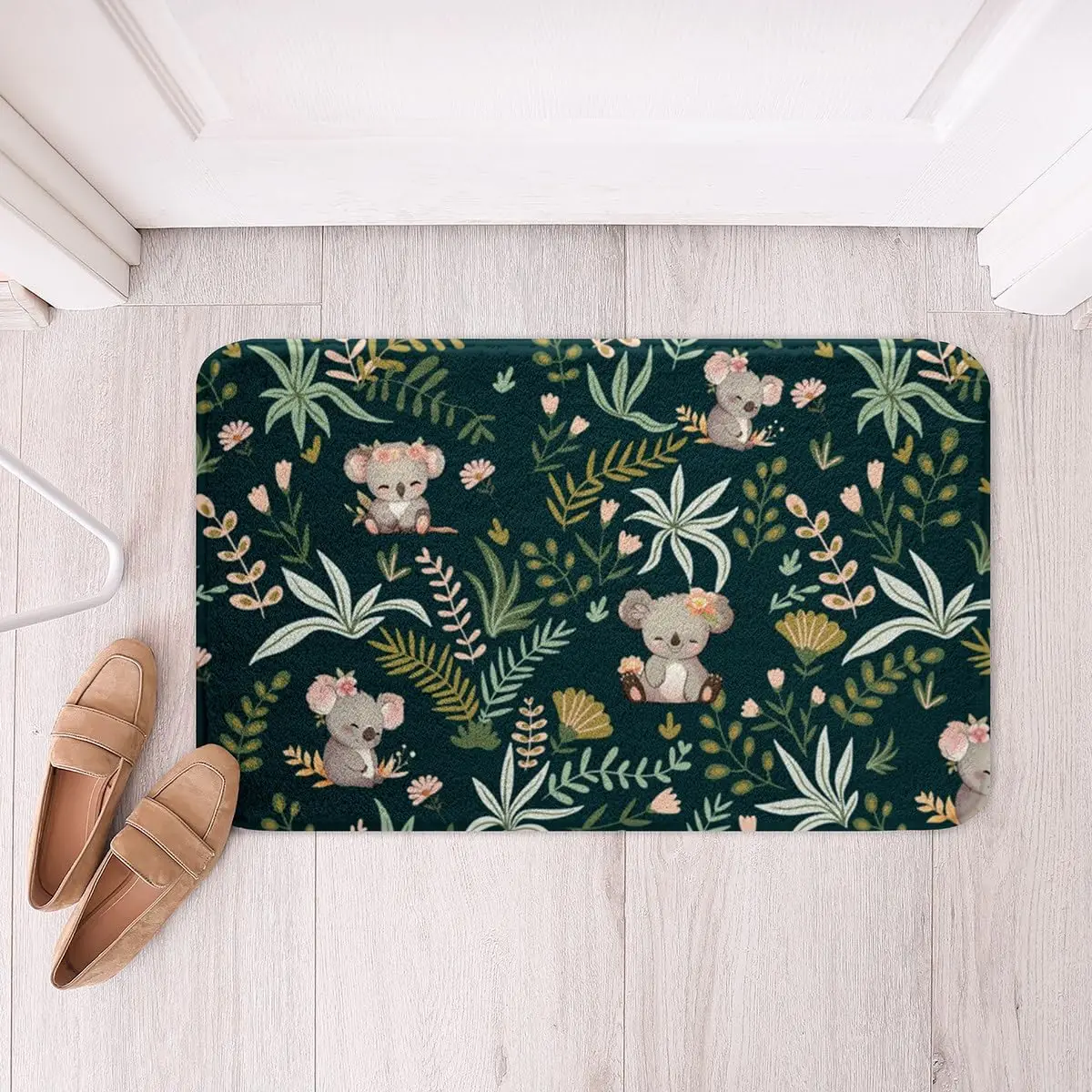 Kawaii Cartoon Wild Animal Carpet Microfiber Cute Koala Bathroom Rug Boho Plant Floral Green Leaves Floor Mat Non Slip Doormat