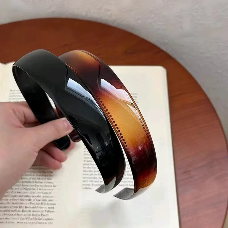 

Tortoiseshell & Black Wide Headbands for Women Non Slip Acetate Hair Hoops Vintage Resin Hair Bands Fashion Hair Accessories