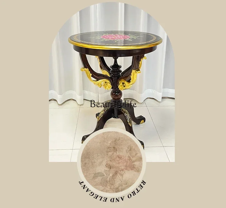 

yj9 American Retro Sofa Solid Wood French Style Casual Coffee Table Living Room Round Corner Table