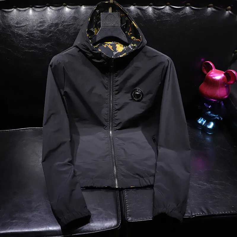 

Двусторонняя мужская куртка с капюшоном, осень 2025, модная городская, дышащая, из полиэстера/нейлона, с длинными рукавами