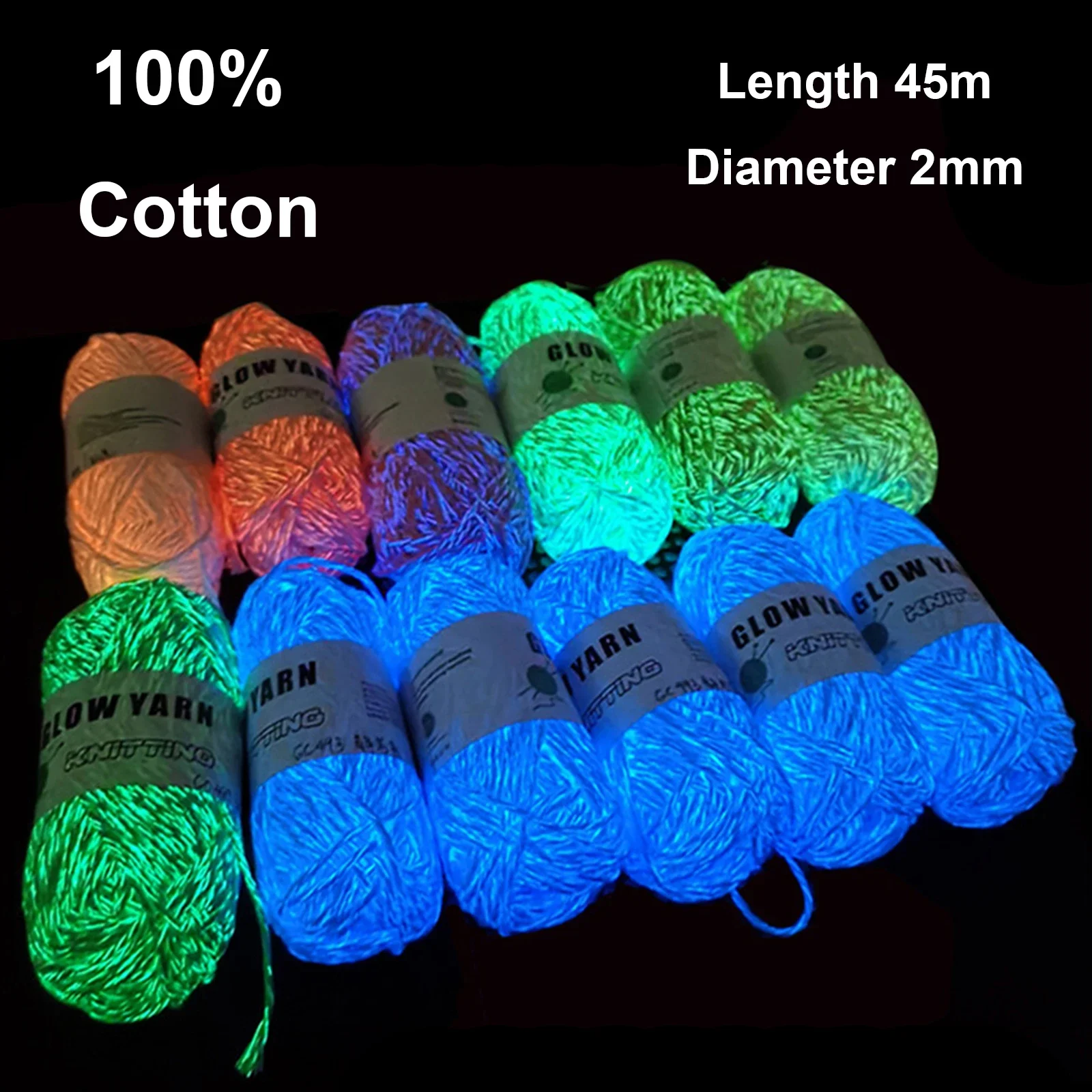 1pc 50g Yarn Glow in the Dark 100% Cotton Combed Yarn DIY Doll Glow Yarn Pure Cotton 2mm 45meters