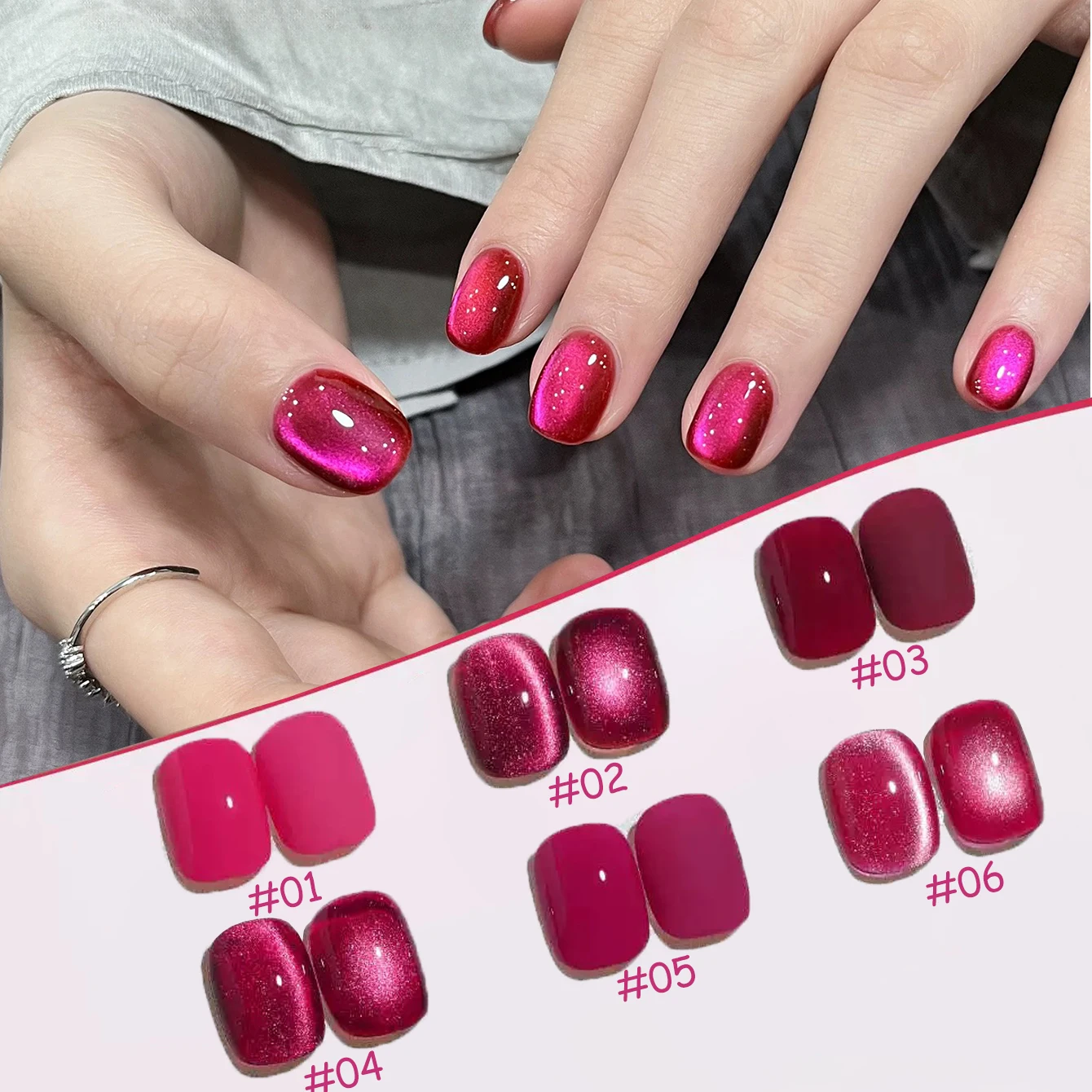 

1 шт. WS Summer Nails Deep Pink Glass Bead Cat Eye Гель-лак для ногтей Высокая плотность Блестящая магнитная пудра Универсальный популярный для ногтей