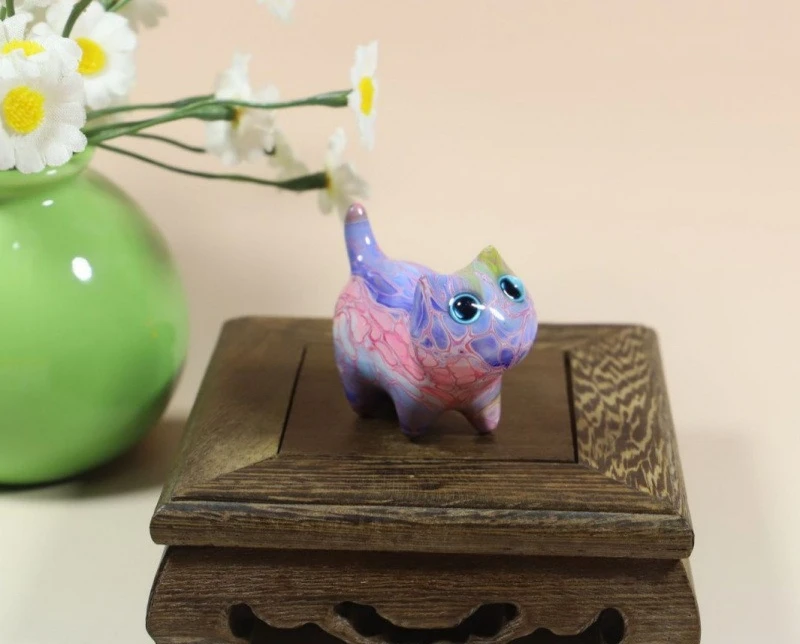 Drifting Paint Cat - Handmade Wooden Craft Fun nook Ornaments Interior accessories Cute Home Decoration Statuette Birthday gift