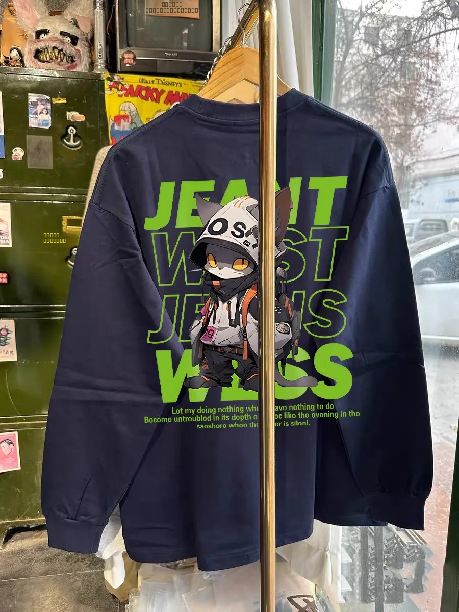 

Outlet Brand Pure Cotton Long Sve T-irt ex Autumn American Sle Printed Casual Faion round Ne Top for Youth