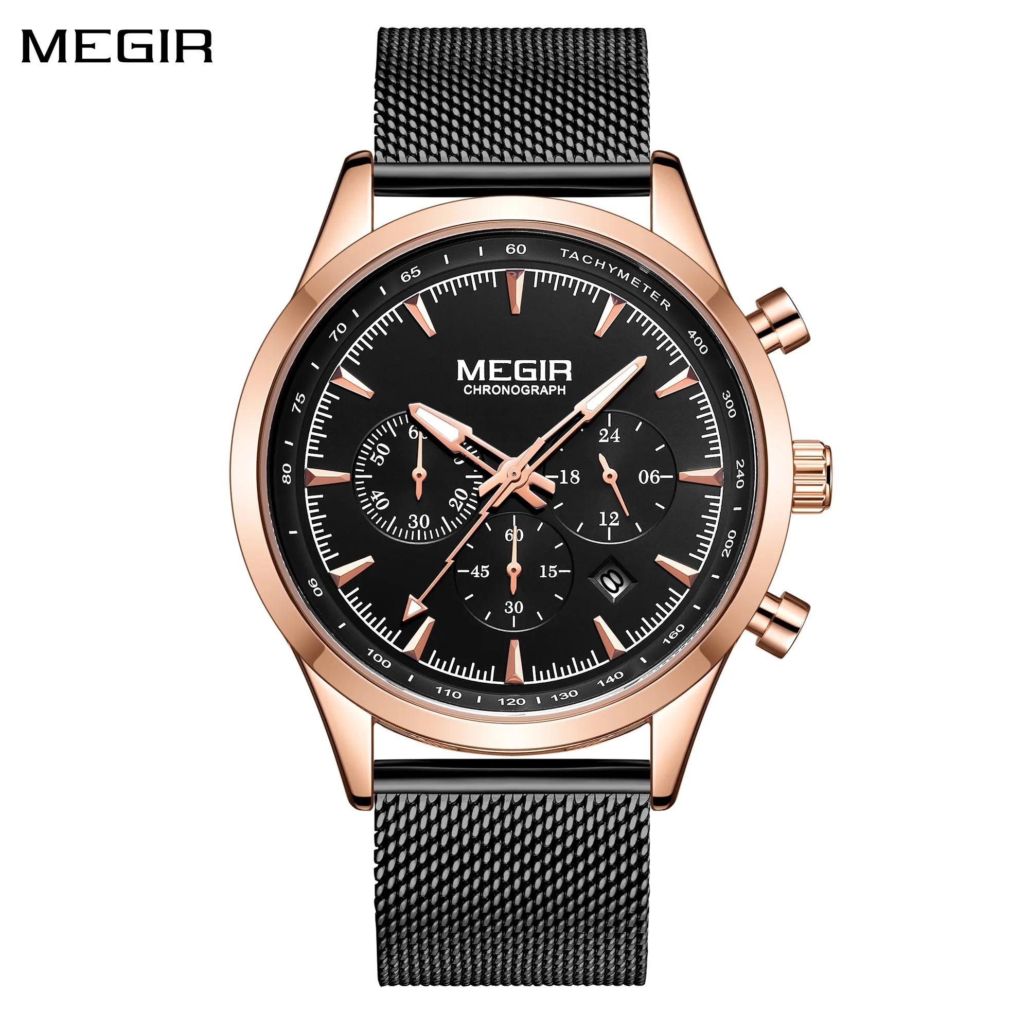 MEGIR Male Wristwatch Luxury Business Watches Casual Mesh Steel Quartz Waterproof Sports Watch Chronograph Clock Montre Homme