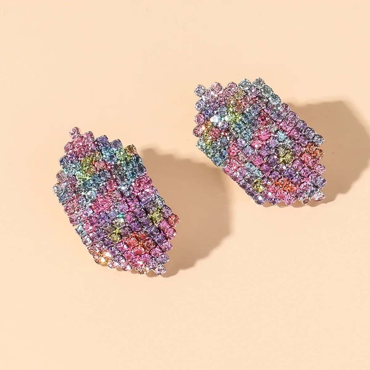Women's Short Hexagon Earrings Fashion Rhinestone Sparkling Earrings Jewelry Shine Blue Green Gradient Earrings image 2