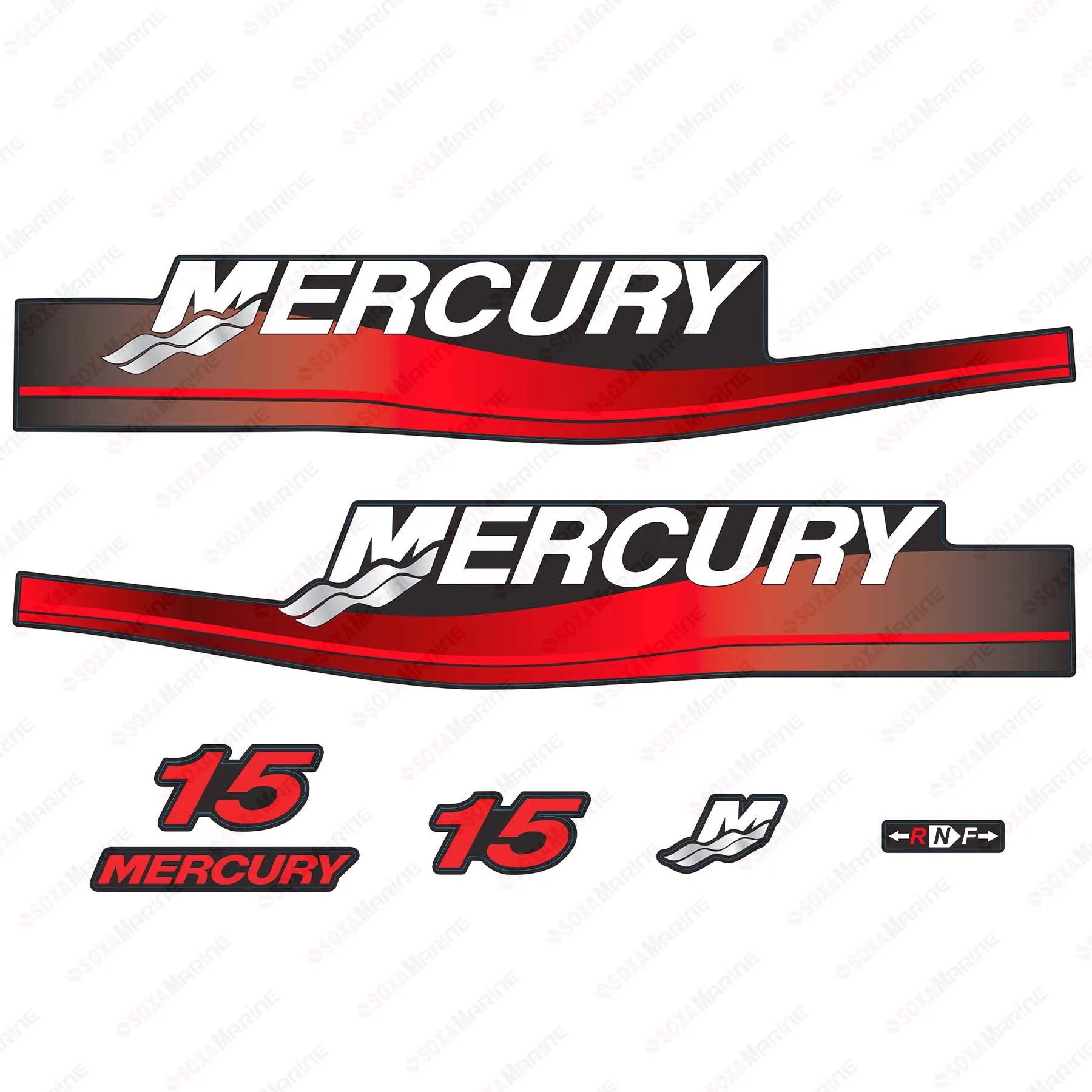 

13478A00 Red Decal Kit Sticker Set for Mercury 15 HP Two Stroke 1999-2006 Year Outboard Engine Reproduction 2 Stroke 13478A00