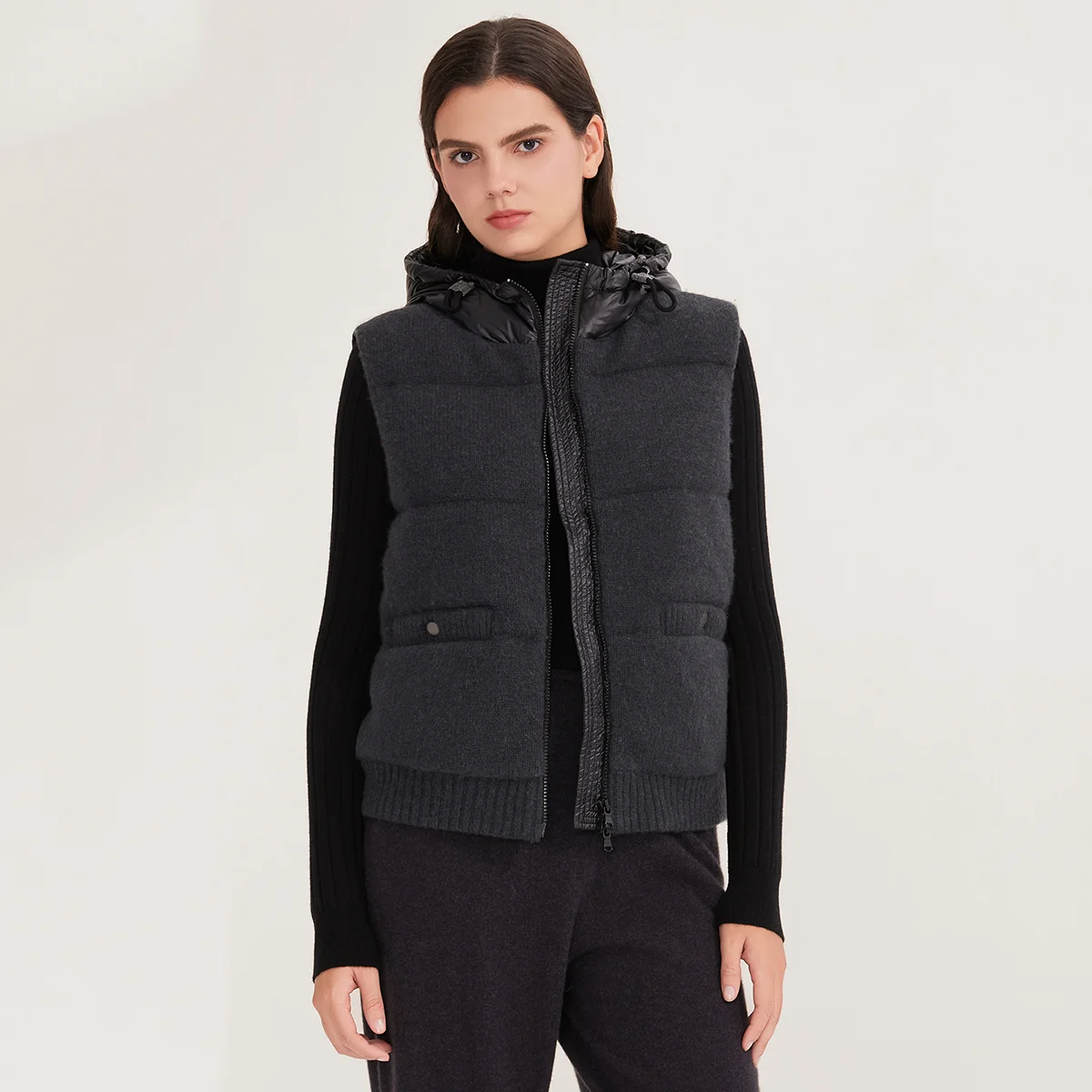 BD3521203 سترة نسائية فاخرة 100% بيضاء مبطنة للأسفل سترة 100% صوف متماسكة #1