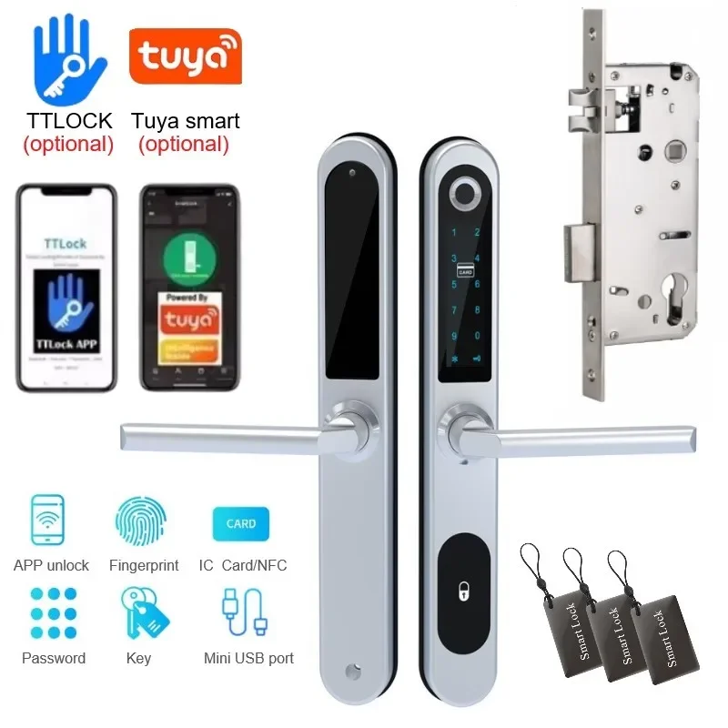 TTLock/Tuya APP Smart Fingerprint Password Lock Outdoors Waterproof APP RFID Card Digital Electronic Lock for Push Pull Door