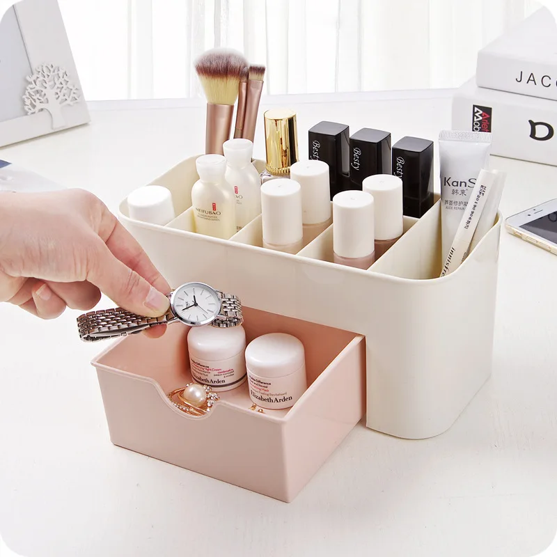 Plastic Desktop Makeup Organizer with Drawer Multi-compartment Cosmetic Storage Box Nail Art Tools