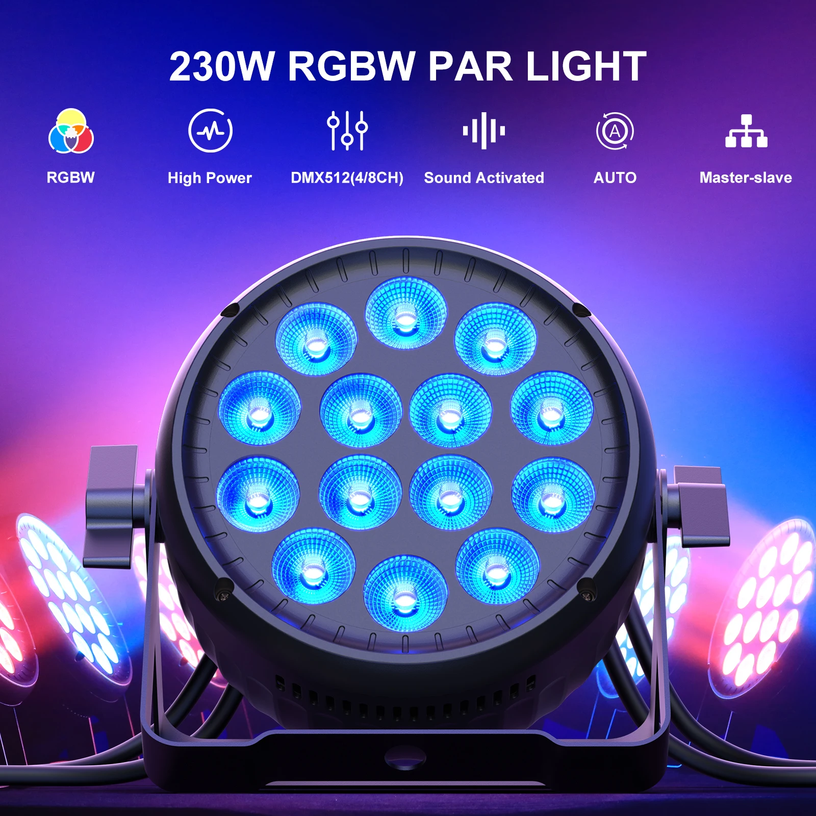 230W 14LED RGBW Par Lights DMX512 4/8CH Control Channel AUTO Sound Activated DJ Lights for Stage Party Concert Church Wedding