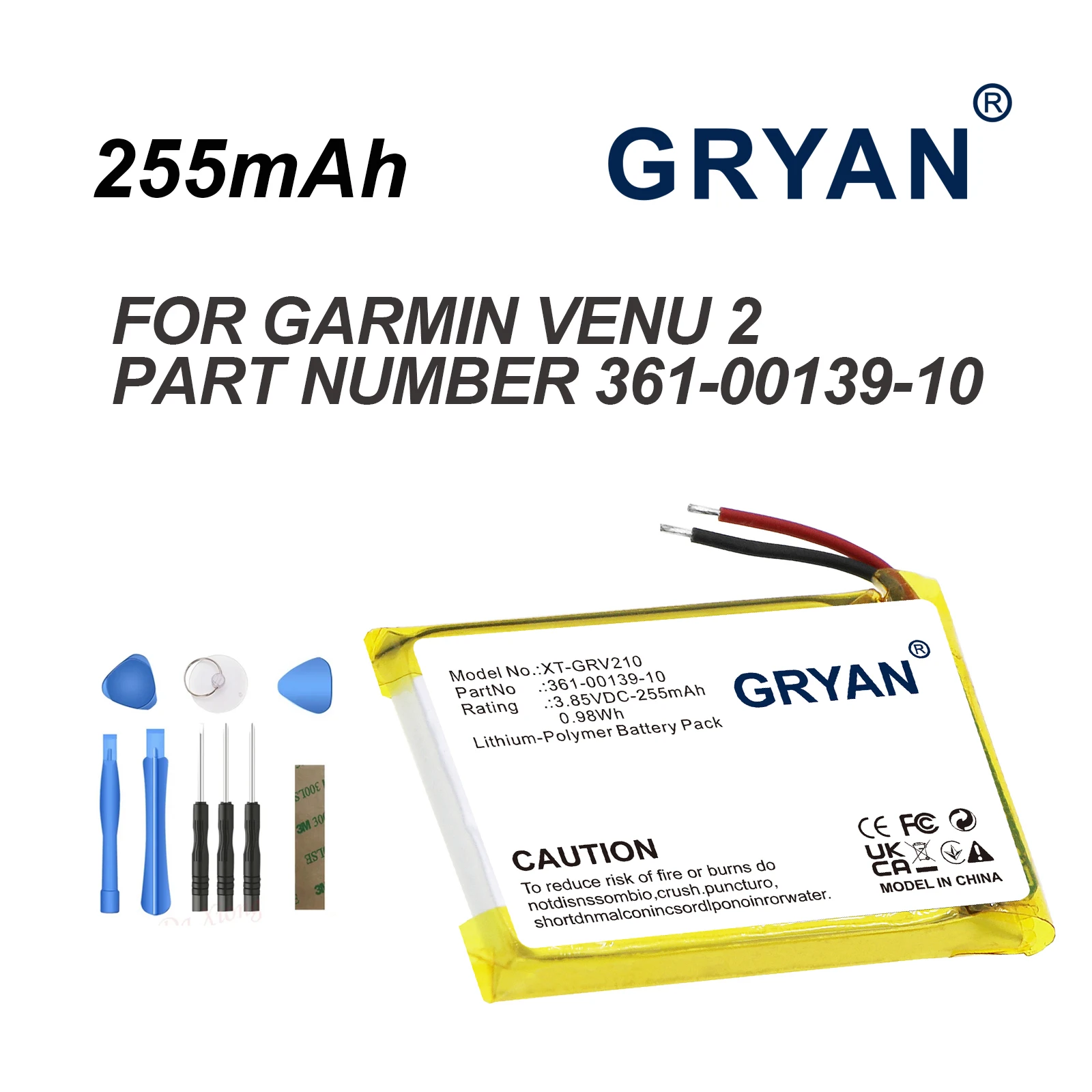 Smartwatch Battery For Garmin Venu 2，361-00139-10 255mAh 0.98Wh 3.85V