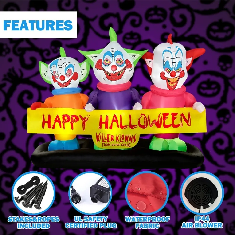 Halloween 6-Foot Inflatable Three Clowns Decoration for Outdoor and Indoor Use