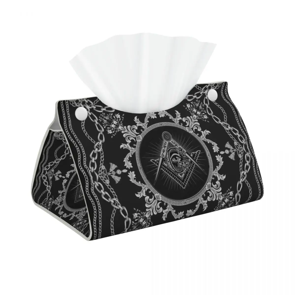 Custom Freemasonry Baroque Art Tissue Box Cover for Bathroom Car Masonic Mason Rectangular PU Leather Facial Tissue Box Holder