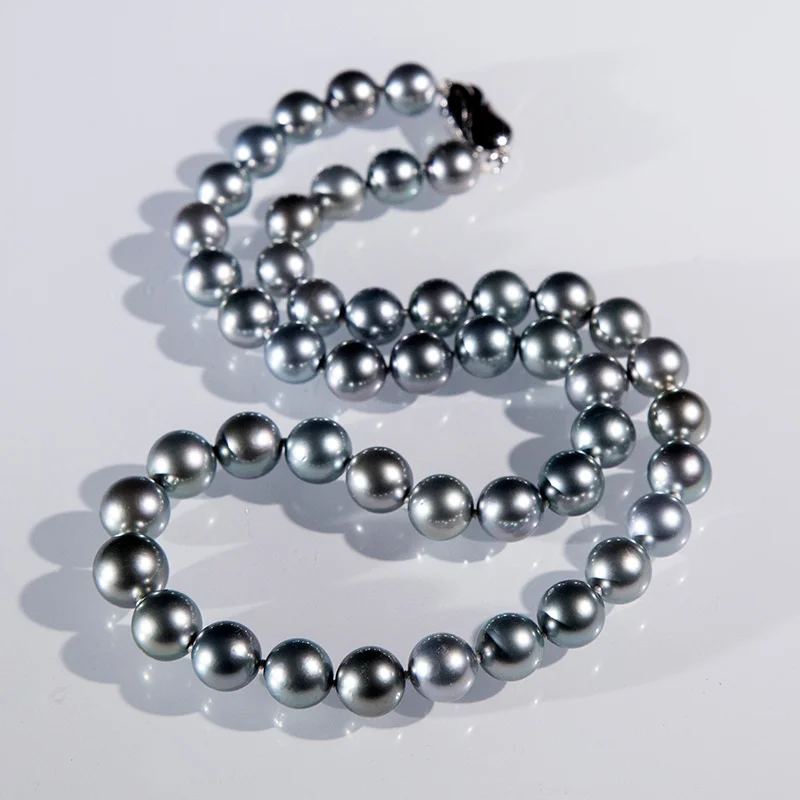 Charming 18"8-9mm Natural Black Gray Genuine Round Pearl Necklace Women Jewelry Sterling Silver 925