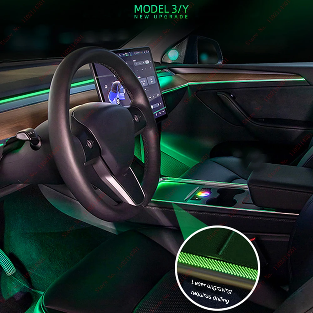 

For Tesla Car Interior Ambient Neon Lights Atmosphere Light Center Console Dashboard For Tesla Model 3 Model Y 2019 2021 2022