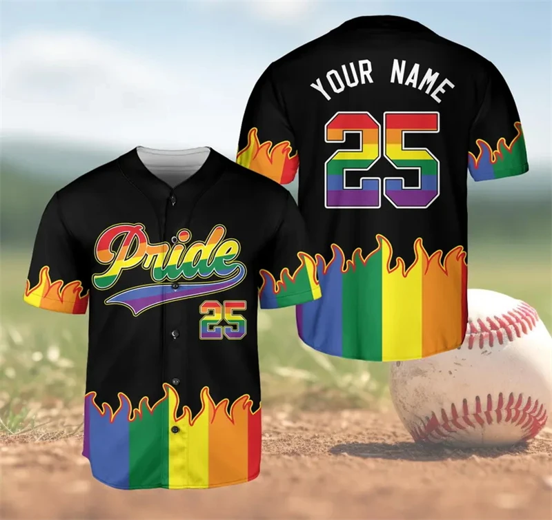 

Custom Rainbow Gradient Pride Baseball Jersey Short Sleeve Jersey For Pride 3D Prined Group Trips Themed Parties And Street Wear