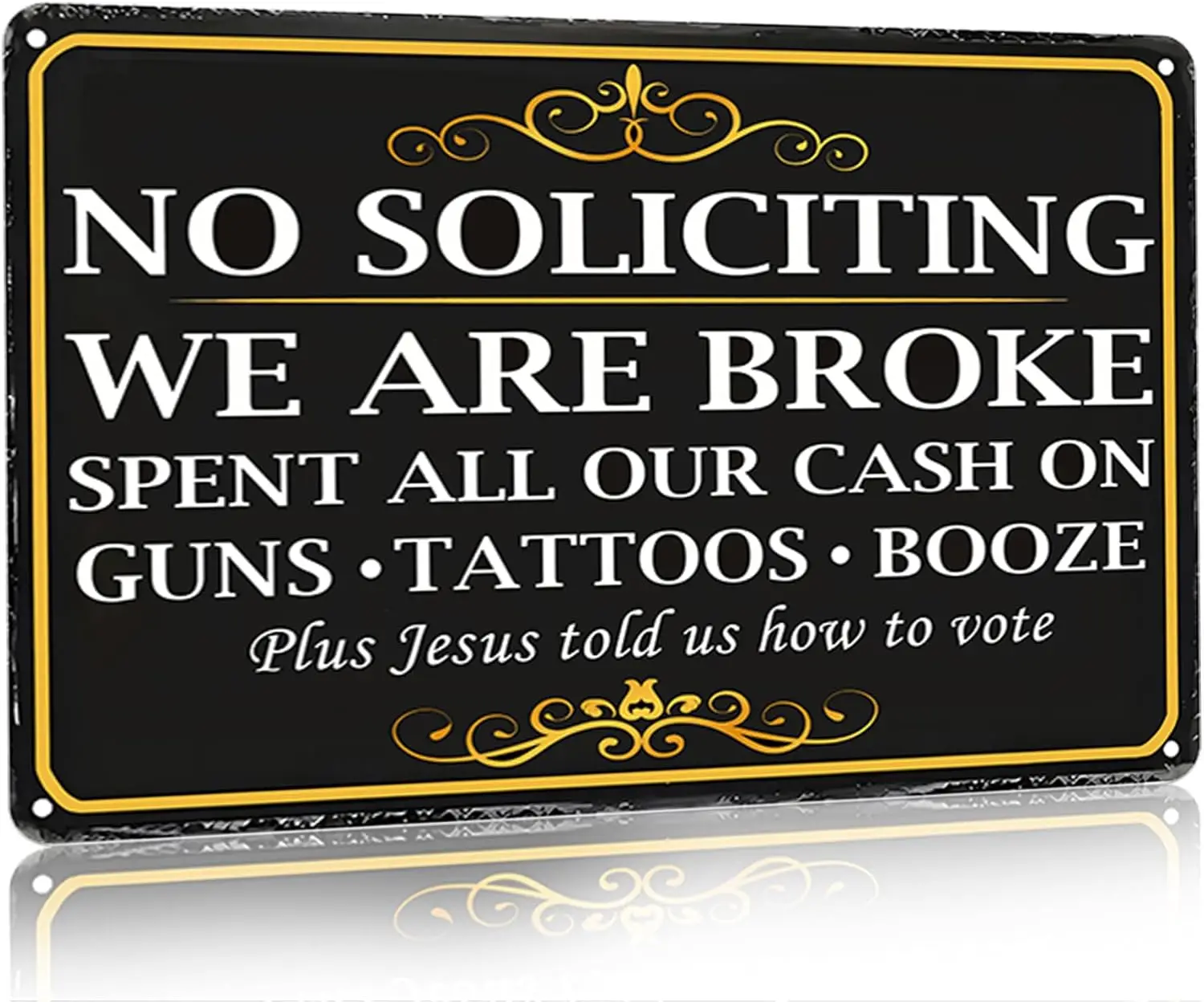 Bestylez No Solicting Sign We Are Broke Vintage Metal Sign for House Front Door Porch Yard Outdoor Wall Decor 8X12 Inch (3119)