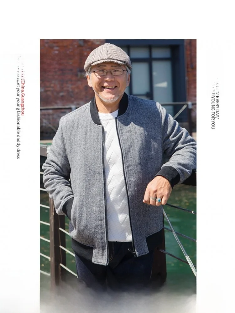 

Свободный шерстяной пиджак для мужчин среднего и старшего возраста, осенне-зимняя верхняя одежда, модный городской стиль, длинный рукав, на молнии