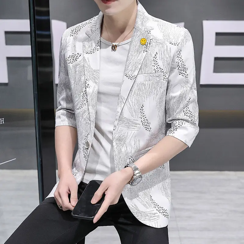 

Summer Brand Men's Long Sleeve Suit Jacket Wedding Party Printed Dress Coat Red Blue Gold Silver Asian Size Blazers