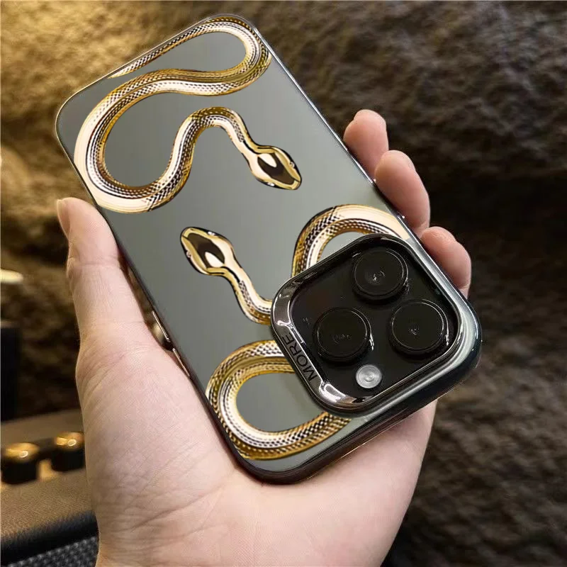 Gold Snake Pattern Phone Case For iPhone 16 Pro Cases iPhone 15 14 13 12 11 Pro Max XS X XR 7 8 Plus 16 Shockproof Bumper Cover