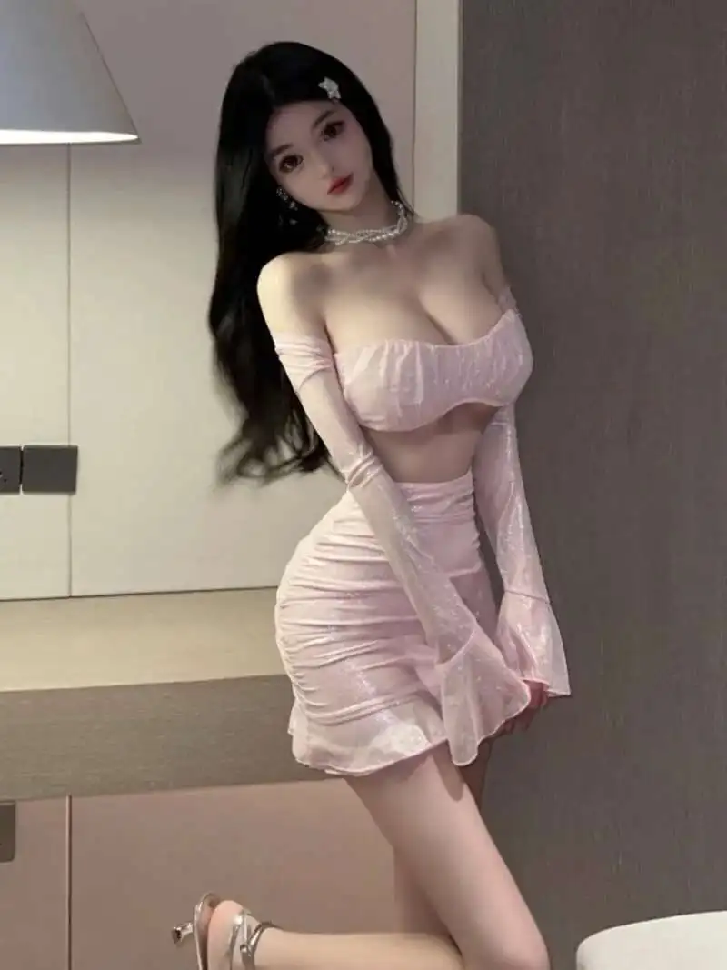 WOMENGAGA 기술 천 핑크 미니 드레스 핑크 밝은 얇은 투명 섹시한 매운 소녀 짧은 탑 여성 드레스 우아한 B8XC