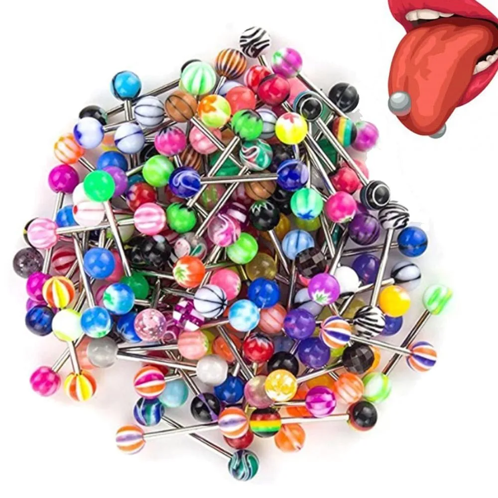 5/10/20PC Acrylic Tongue Ring Mixed Color Stainless Steel Tongue Piercing Barbell Wholesale Women Sexy Body Jewelry Gift