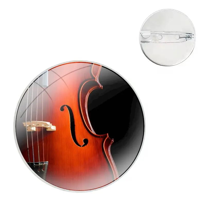 Glass Dome Brooches Badge Pins For Clothes Hat Shirt Lapel Bag Violin Cello