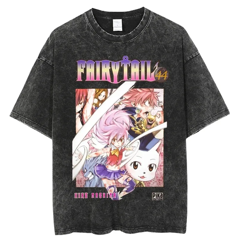 

Футболка FAIRY TAIL с принтом персонажей аниме и манги (Нацу, Люси, Хэппи, Грей), винтажная, с эффектом потертости, с коротким рукавом, унисекс, хлопок