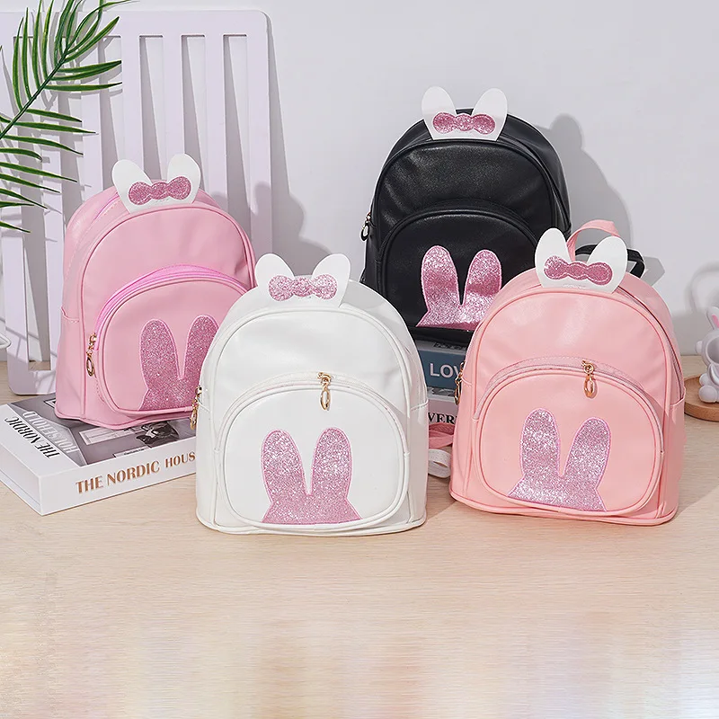 Girls Backpack PU Leather Cartoon Rabbit School Bags Cute Korean Zipper Shoulder Bags Children Birthday Gifts Mochila Infantil