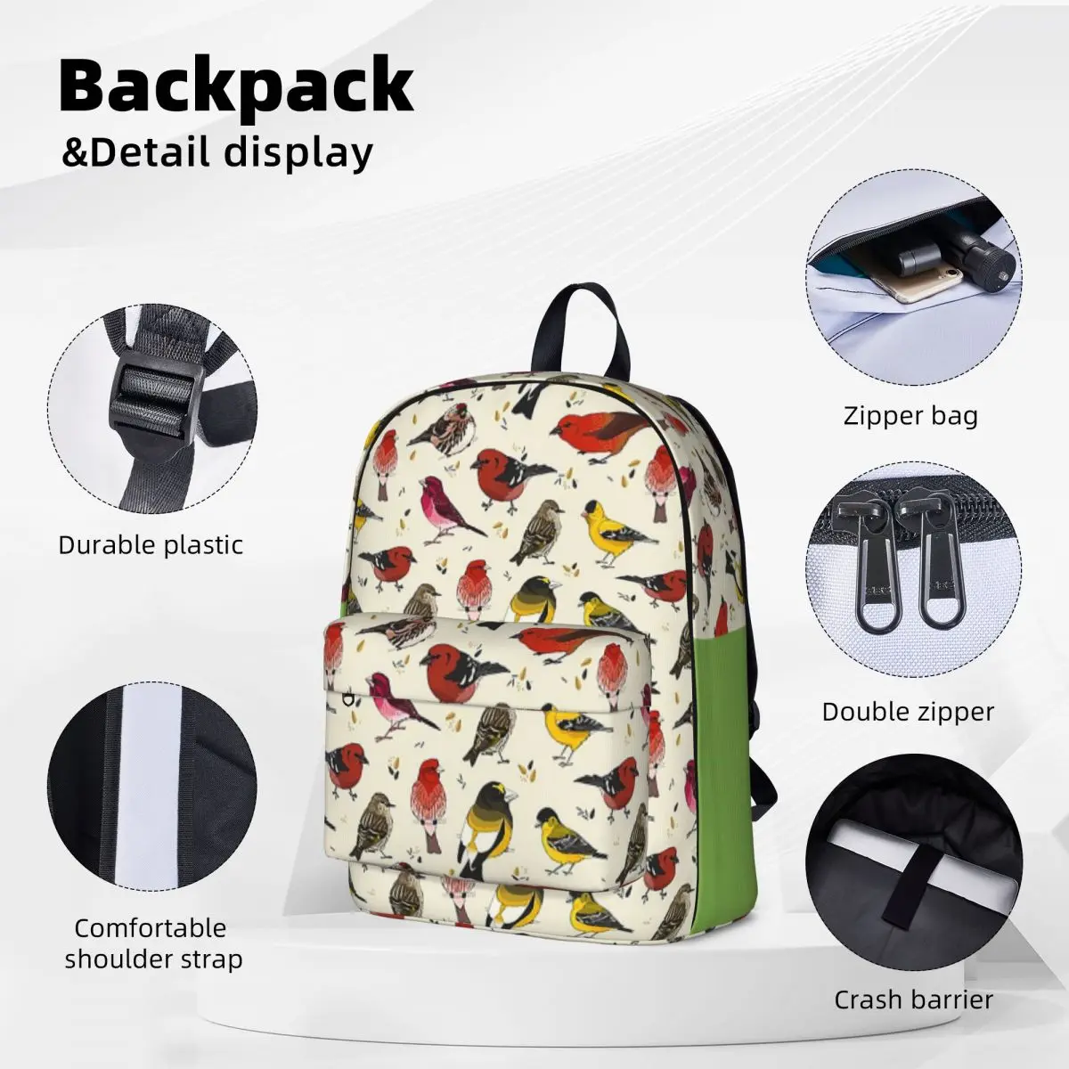 North American Finches Backpacks Large Capacity Student Book bag Shoulder Bag Travel Rucksack Waterproof Children School Bag