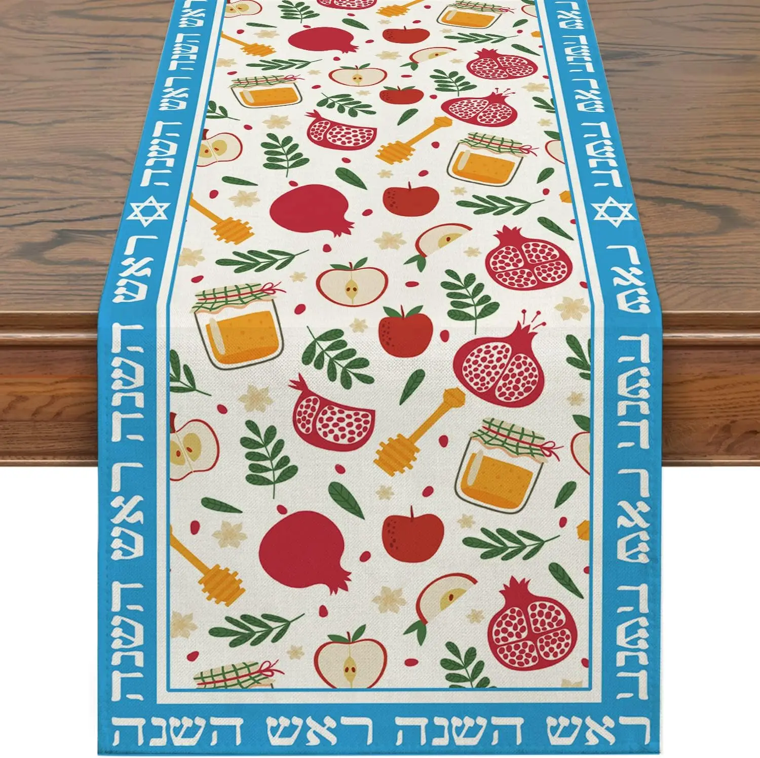 

Shana Tova Linen Table Runner Washable Rosh Hashanah High Holy Day Decoration Seasonal Holiday Party Kitchen Dining Table Decor