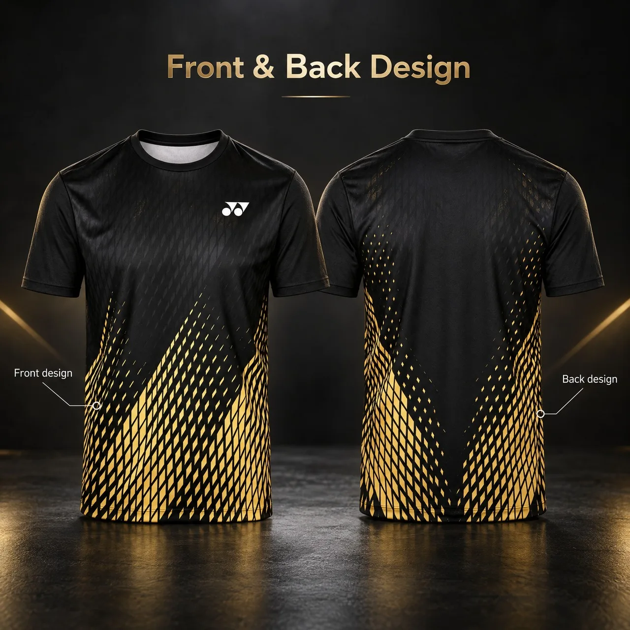 YONEX Men's Badminton T-shirt Double Sided Black Gold Gradient Diamond Print Quick Drying Stadium Training T-shirt