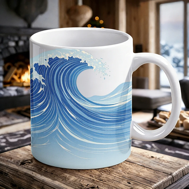 

Minimalist Aesthetic Ocean Waves Ceramic Mug, Coffee Mug, Milk Mug, Office Tea Cup, Drinking Cup,Gift for Friends,Fade-Resistant