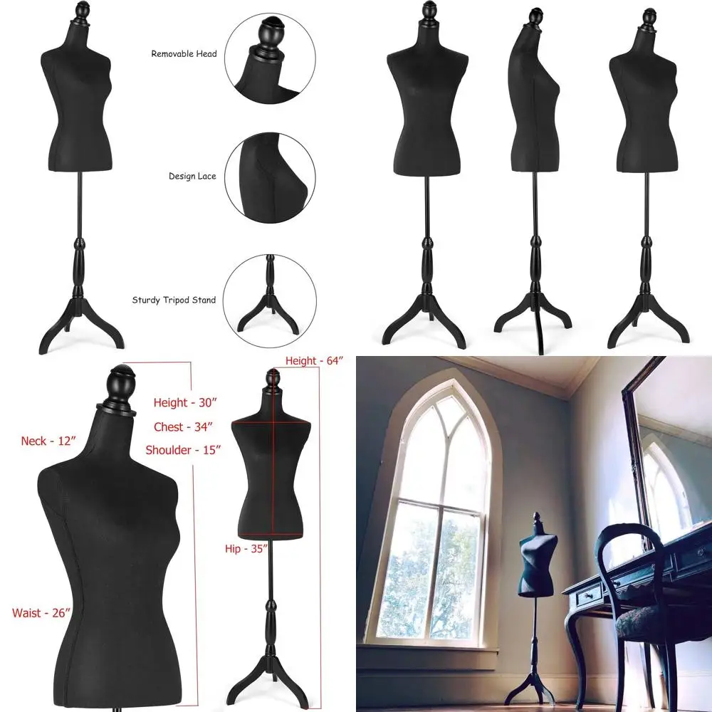 

Adjustable Height Female Dress Form Mannequin with Tripod Stand for Clothing and Jewelry Display, Black