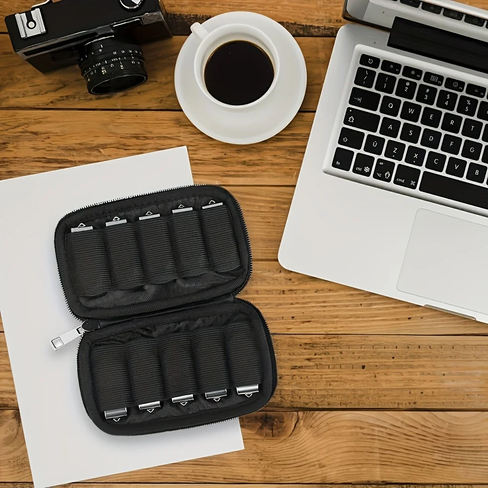Estojo/bolsa organizadora de unidade flash USB - caixa de armazenamento de acessórios com slot, fácil transporte, armazena itens pequenos, para uso em escritório, casa e viagens.