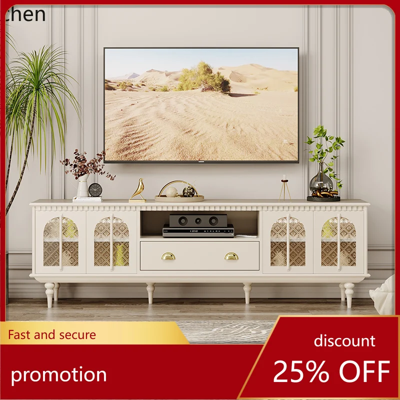 

HT TV cabinet, living room home high-end glass door sensor light luxury solid wood floor cabinet