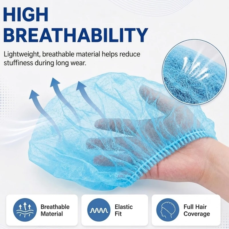 Disposable Bouffant Cap Hair Nets 100PCS 21'' Non-Woven Hairnets for Unisex Food Service Beauty Cooking Garden Head Hair Covers
