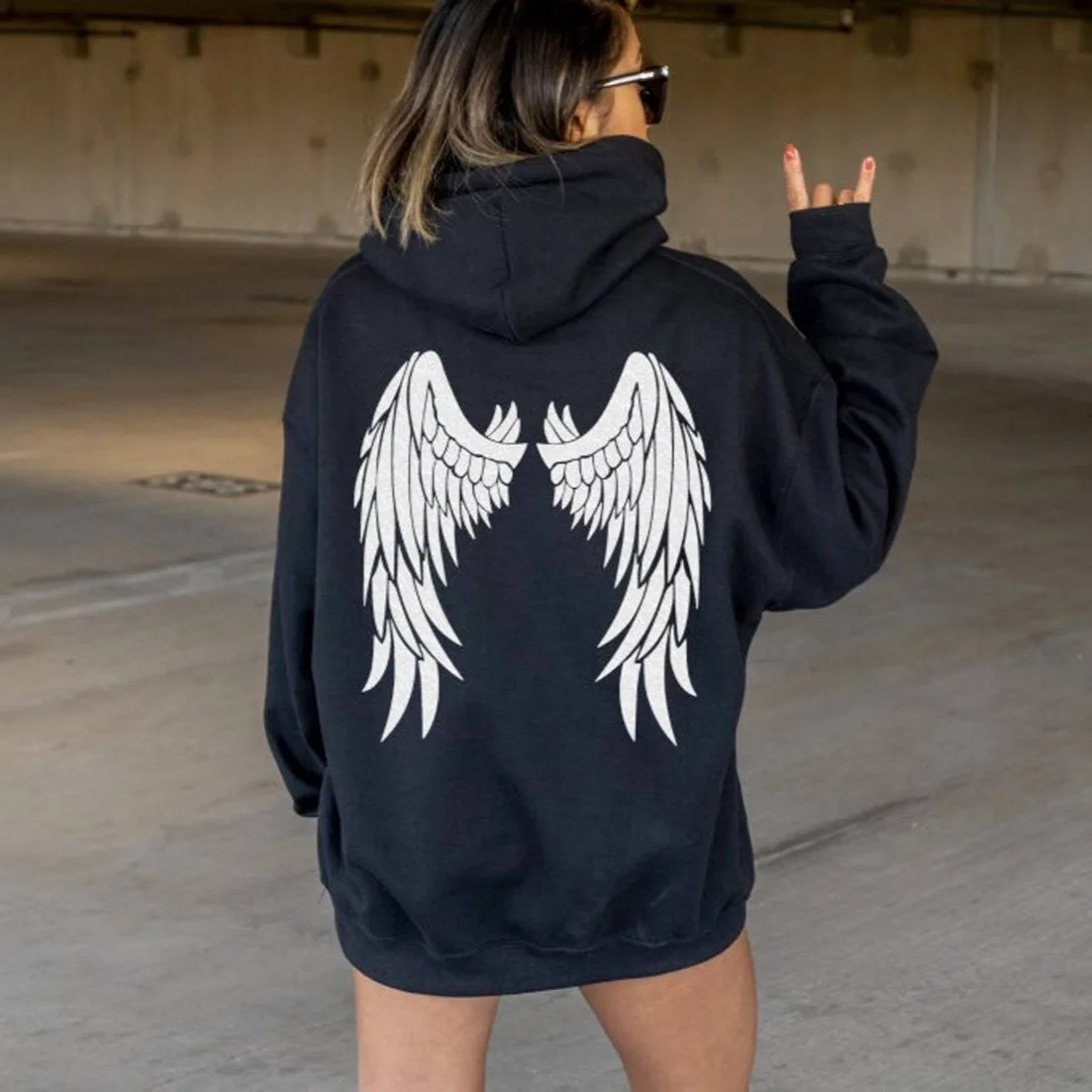 

Wing Pattern Hoodies Fashion Hiphop Dark Couple Hoodie Men Women Autumn Warm Hooded Sweatshirt Gothic Streetwear Loose Clothes