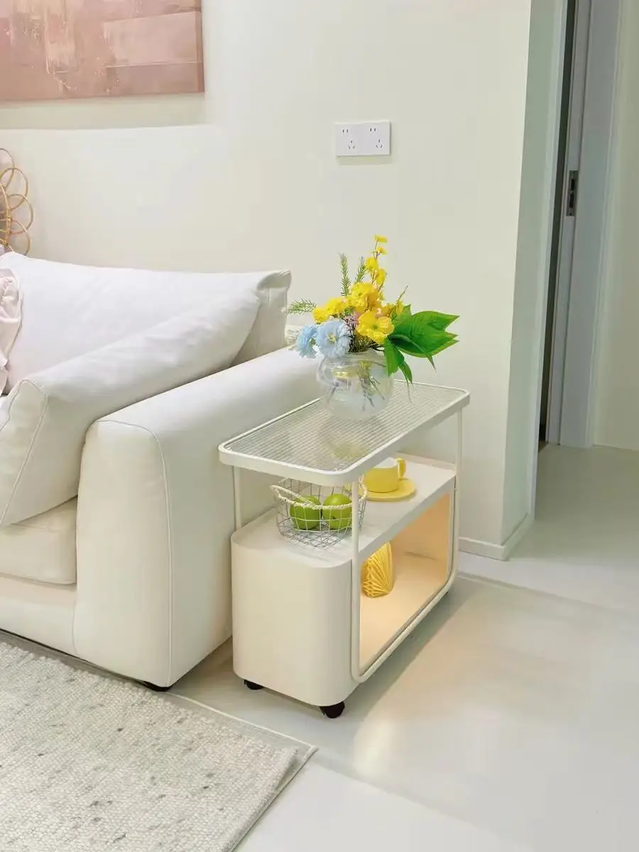 

#Movable Side Table with Wheels, 3-Tier Tempered Glass Rolling Coffee Cart for Living Room
