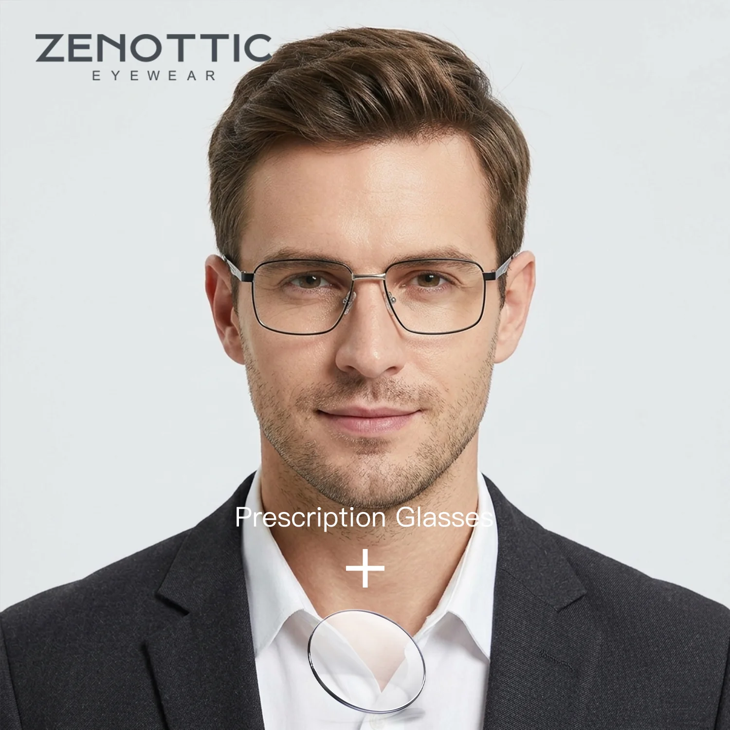 

ZENOTTIC High-Quality Metal Progressive Men Square Multifocal Prescription Glasses Blue Light Blocking Photochromic Grey Eyewear
