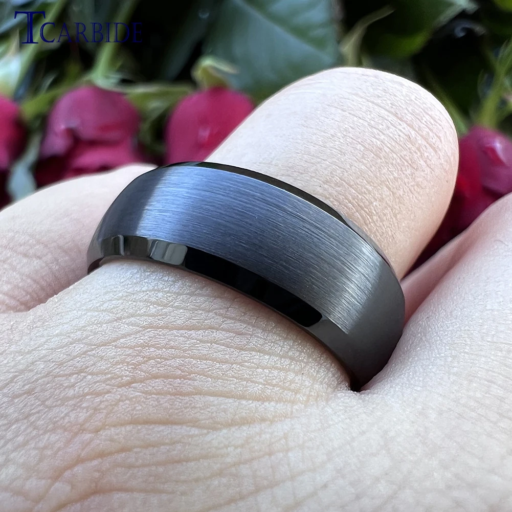 Dropshipping 6mm 8mm Black Color Men Women Wedding Band Tungsten Carbide Ring Beveled Brushed Classic Gift Jewelry