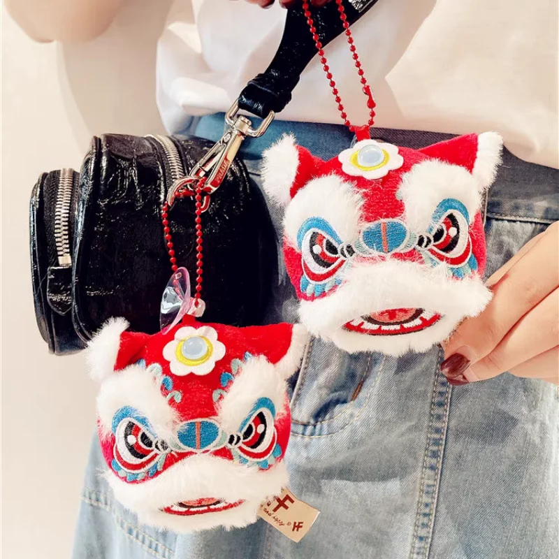 Plush Pendant Lucky Lion Head Pendant Pure Handmade Sewn Embroidered Diy Lion Doll Toy Bag Car Key Decoration