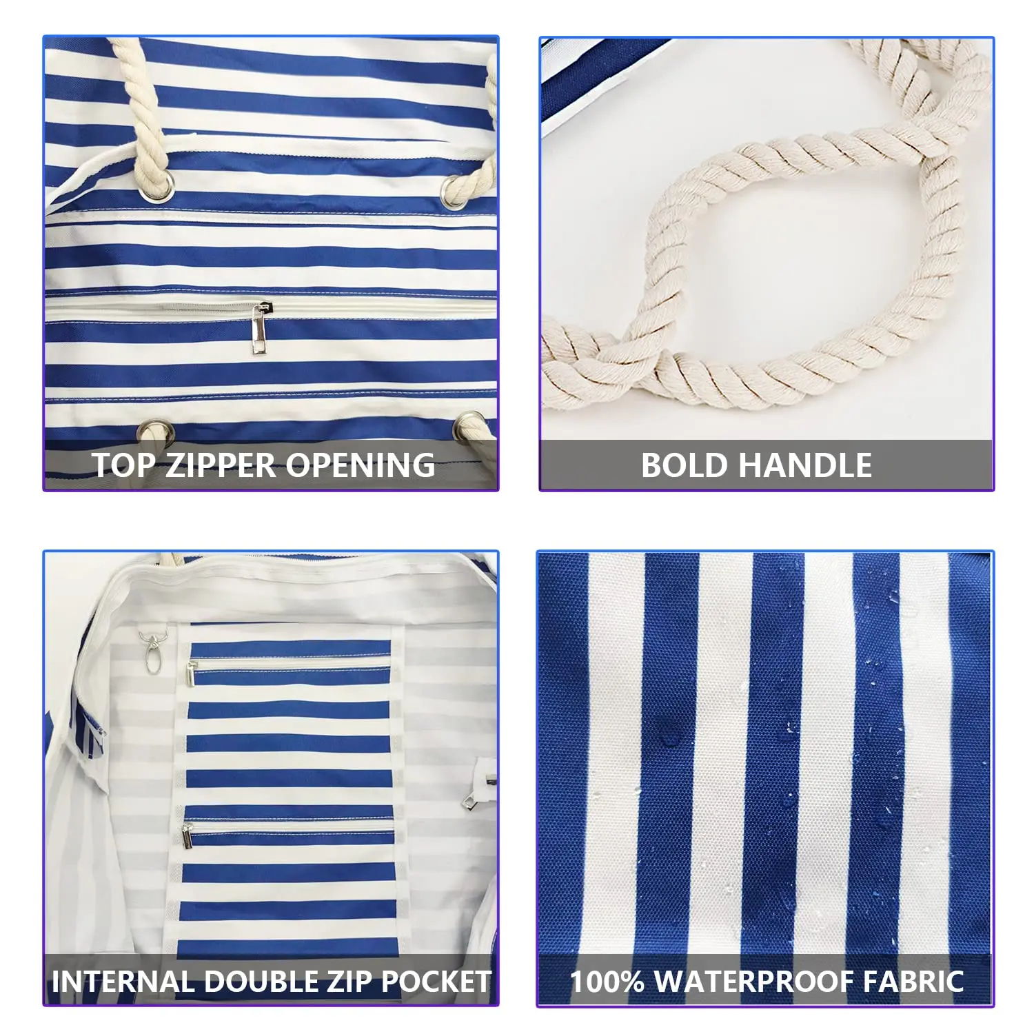 Waterproof Striped Zipper Outer Bag for Outdoor Travel Vacation Sand Resistant Canvas Convenient Folding Beach Bag ﻿ image 4