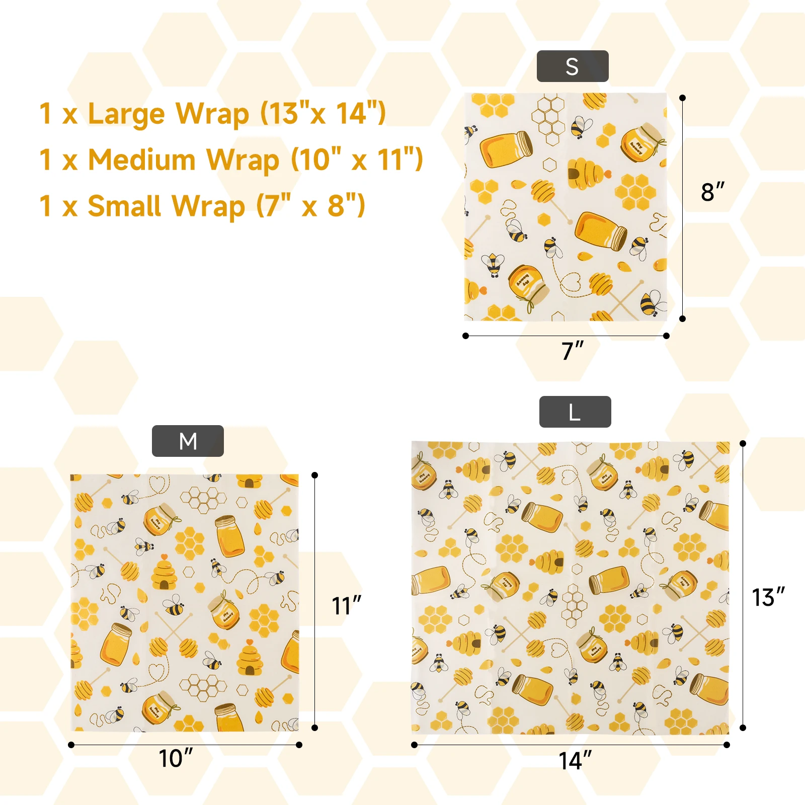 3 Pieces of Honeybee Pattern Beeswax Food Wrap, Reusable for Sandwiches and Refrigerator Preservation, Beeswax Cloth