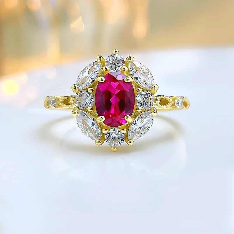 

925 пробы Серебряное искусственное красное кольцо в форме яйца с высокоуглеродистым бриллиантом универсальное свадебное