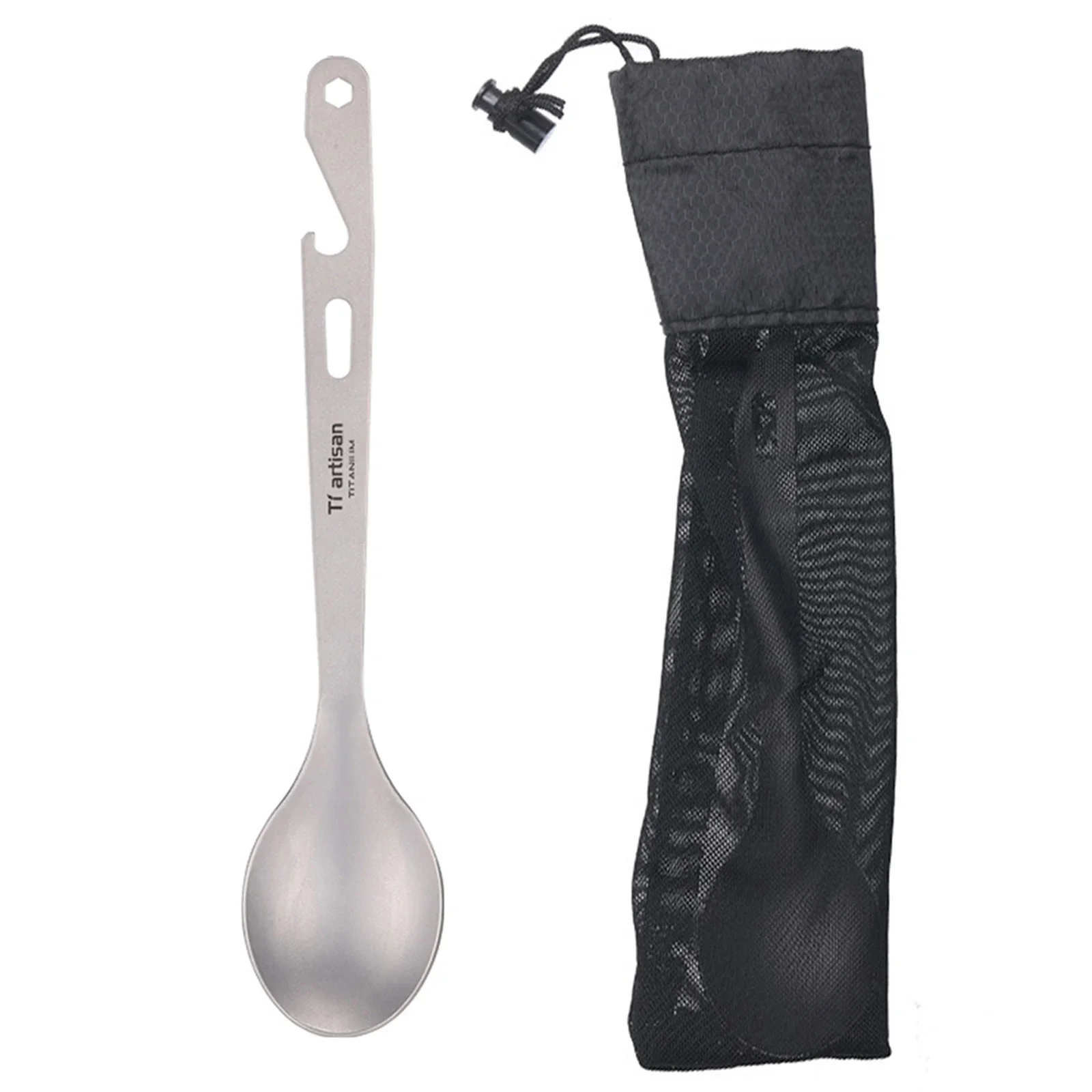 Versatile 4 in 1 Titanium Utility Tool with Spork Spoon Bottle Opener and Wrench Perfect for Outdoor Activities