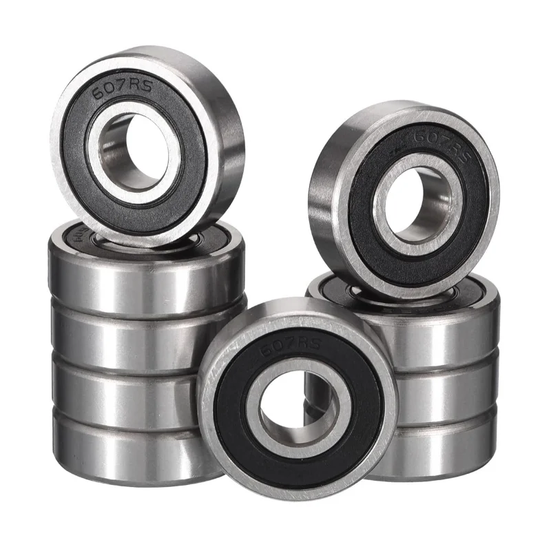 607-2RS Deep Groove Ball Bearings, ID 7mm x OD 19mm x Width 6mm Miniature Bearings, Double Rubber Sealed  Chrome Steel 10pcs
